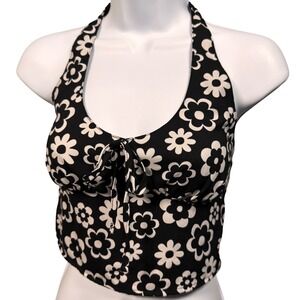 Hollister Halter Top Daisy Small Floral Tie Front Smocked Crop Festival Y2K 90s